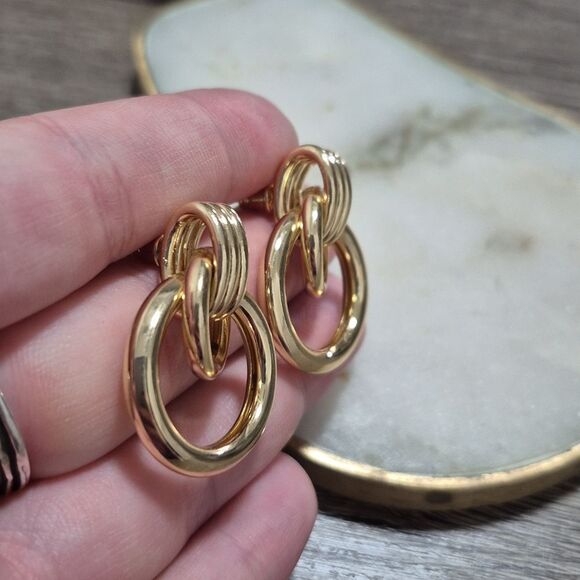 💲6️⃣ Bundled ✔️Gold-Tone Teardrop Shape Chainlink Hoop Wrap Earrings - Picture 6 of 10